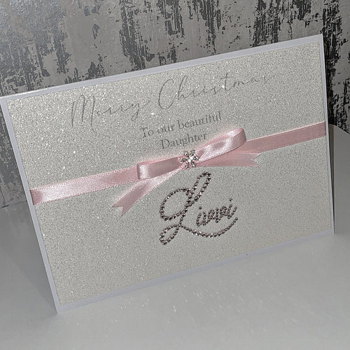 daughter / ladies personalised name bow christmas card